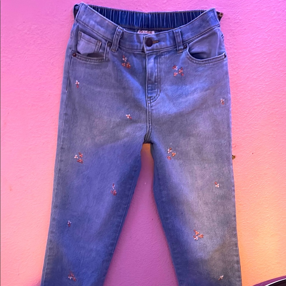 Kids Blue Jeans with Floral Embroidery